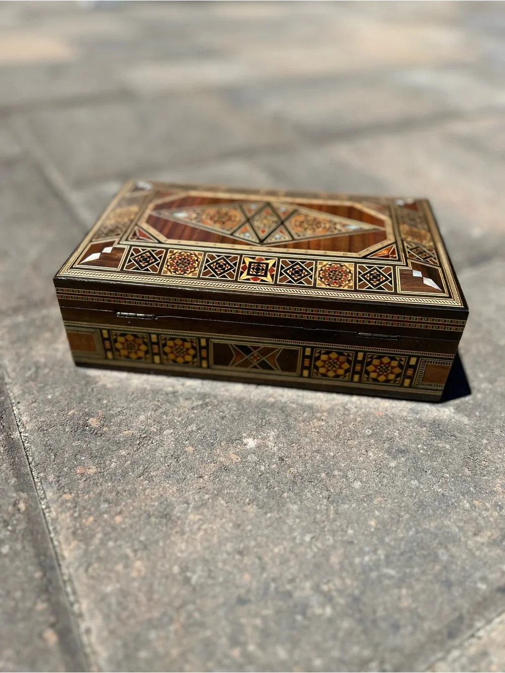 Syrian Marquetry Mosaic Jewelry Box Inlay Mother Of Pearl Walnut Trinket Box